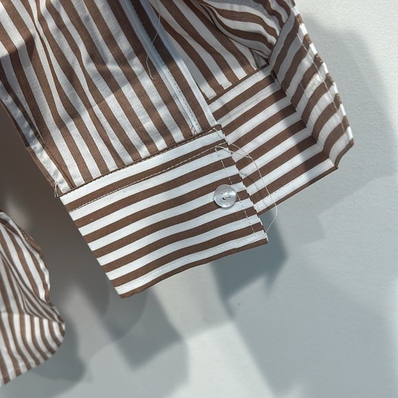 Active after coffe mocha white Casual Button Down Shirt Vertical Stripes large - Picture 6 of 8